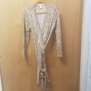 Diane Von Furstenberg Beige and Brown Print Wrap Mini Dress